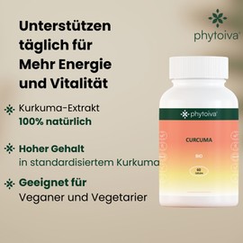 Phytoiva Organic Turmeric Capsules - Turmeric Based on Curcumin - 60 Capsules, 30,000 mg Pure Organic Turmeric - Natural Antioxidant and Anti-Inflammatory - Joint Health and General Wellbeing