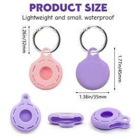 HACRAHO Pet Airtag Holder, 2 PCS Waterproof AirTag Keychain Holder Case Protective AirTag Keychain Accessory for Keys Pets Luggage, Purple and Pink