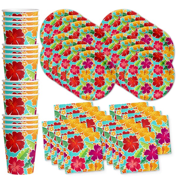 Hawaiian Hibiscus Flower Birthday Party Supplies Set Plates Napkins Cups Tableware Kit for 16 by Birthday Galore