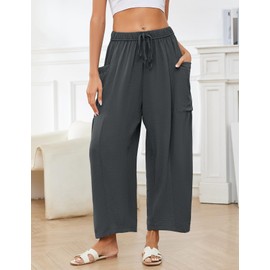 Flygo Women's Wide Leg Pants Summer Casual Loose Fit Beach Palazzo Harem Pants with Pockets(Darkgrey-XL)