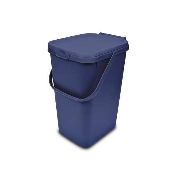 Addis Kitchen Recycling & General Storage bin 18 litres Stackable Food Waste Organiser Caddy with Clip lock lid & carrying Handle, Made from Recycled Plastic Blue
