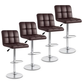 COSTWAY Bar Stools Set of 4, Modern PU Leather Swivel Bar Chairs, Height Adjustable Upholstered Barstools with Premium Gas Rod, Sturdy Footrest, Round Base, for Kitchen, Dining Room, Office, Brown