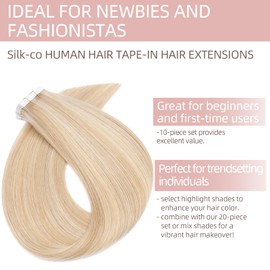 Silk-co 10pcs 20inch 50gram Real Remy Tape in Straight Human Hair Extensions #18P613 Ash Blonde&Bleach Blonde Balayage Seamless Tape on Hair Extension Straight Human Hair