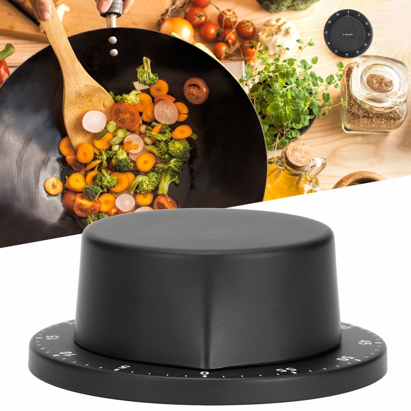 Black Kitchen Mechanical Timer Stainless Steel Reminder for Learning Baking