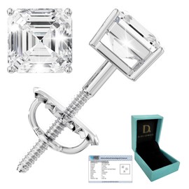 3CT Moissanite Princess Stud Earrings, 0.5ct-3ct D Color VVS1 Clarity Princess Cut Moissanite 14K Gold Plated 925 Sterling Silver Hypoallergenic Earrings for Women & Men