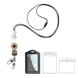 UZRYLZY White Beaded Teacher Lanyard with 3x ID Holder Retractable Breakaway Badge Lanyards for ID Badges for Teacher Women Cute Silicone Flower Necklace Lanyard