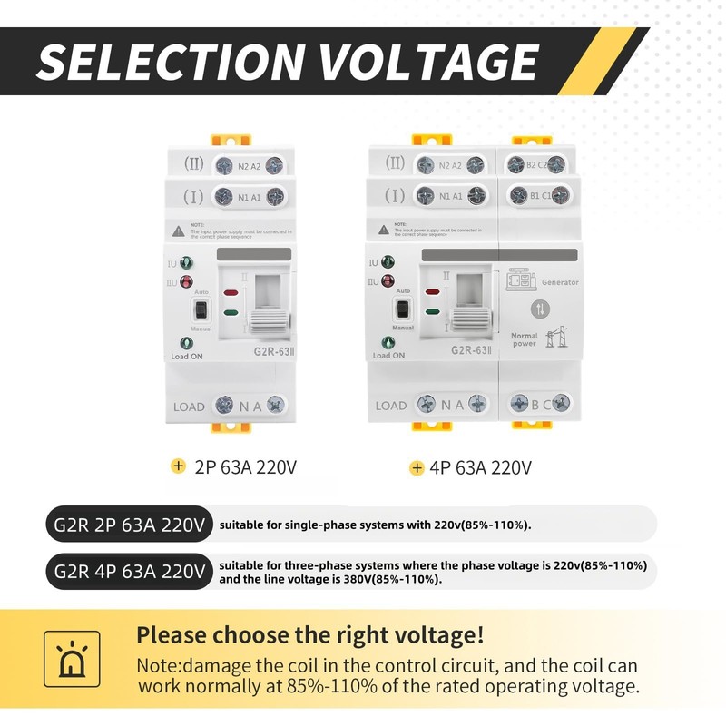 Mini ATS AC Automatic/Manual Transfer Switch 2P 63A 220V, ATS