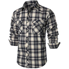 ZEROYAA Men's Casual Regular Fit Button Up Flannel Checked Plaid Shirts with Pockets ZLCL41 Khaki Small