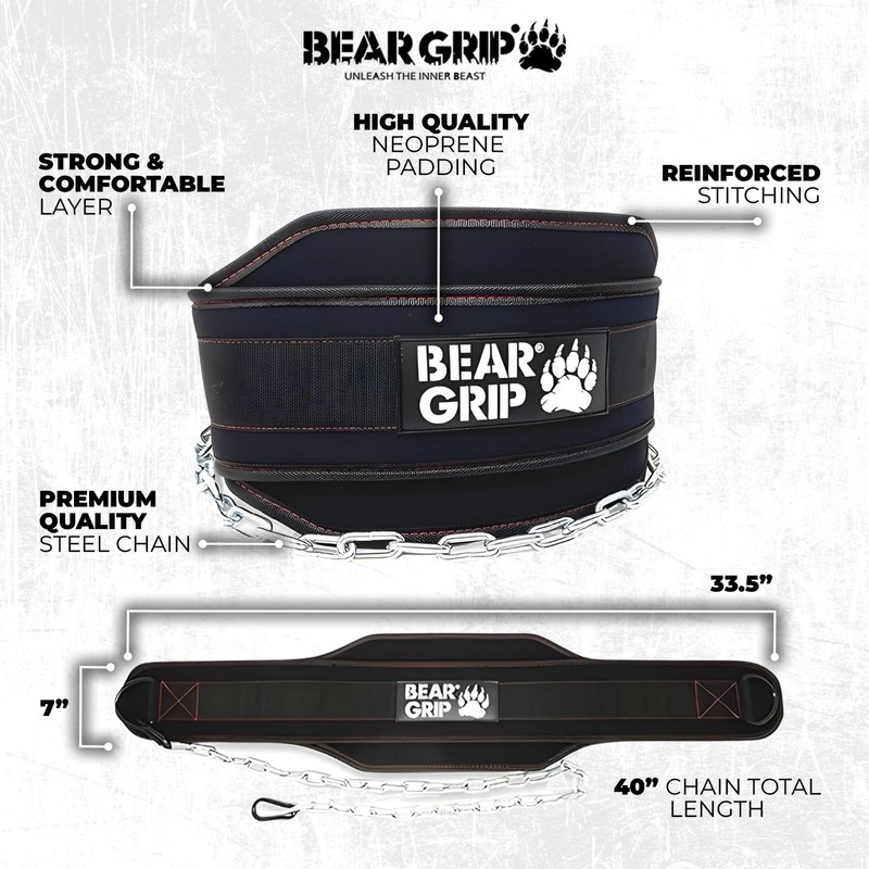 BEAR GRIP -Weighted Dip & Pull up Belt for Strength