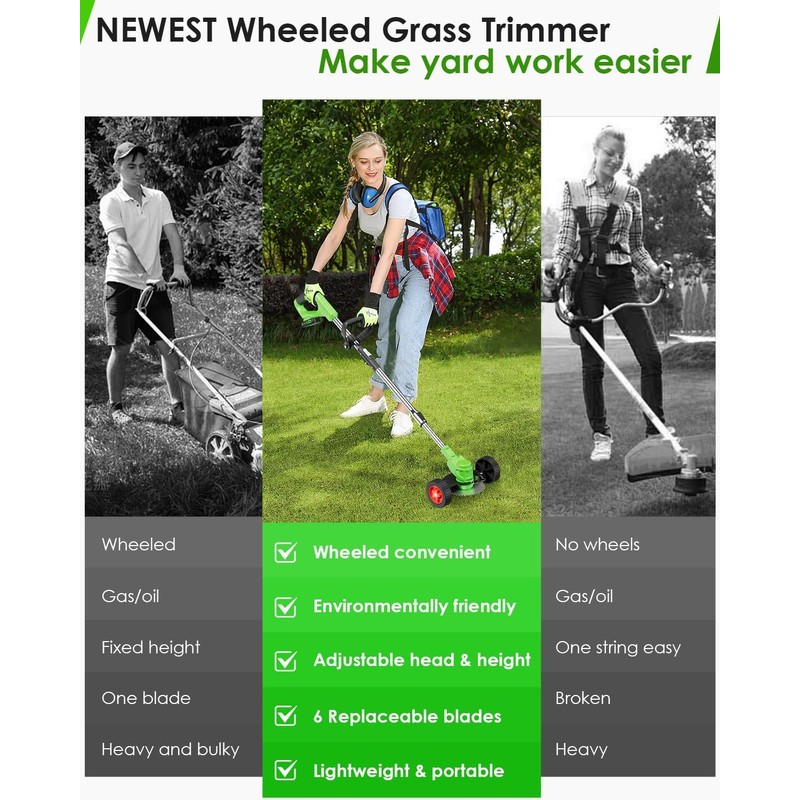 Cordless Weed Wacker, 3-in-1 stringless Weed Wacker, Foldable 2.0Ah Battery
