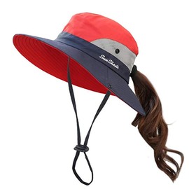 Women's Foldable Sun Hat, Summer Hat, UV Protection, Hiking Hat, Fishing Hat, Garden Hat, Waterproof, Outdoor Bush Hat with Adjustable Chin Strap, red
