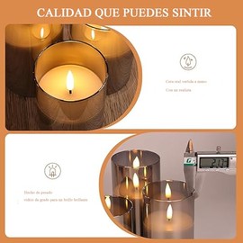 3PCS Velas LED Sin Llama, Velas Decorativas (Cabezal fijo dorado)