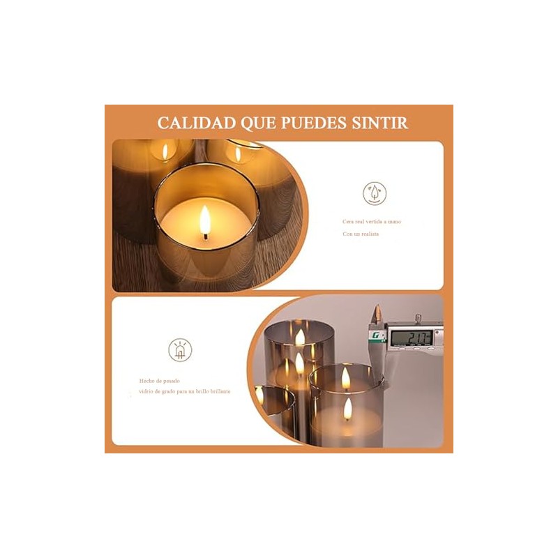 3PCS Velas LED Sin Llama, Velas Decorativas (Cabezal fijo dorado)