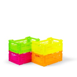 Ay-Kasa Folding Crate, Sturdy Folding Box, Plastic, Stackable, Neon Pink, Mini (27 x 17 x 11 cm)
