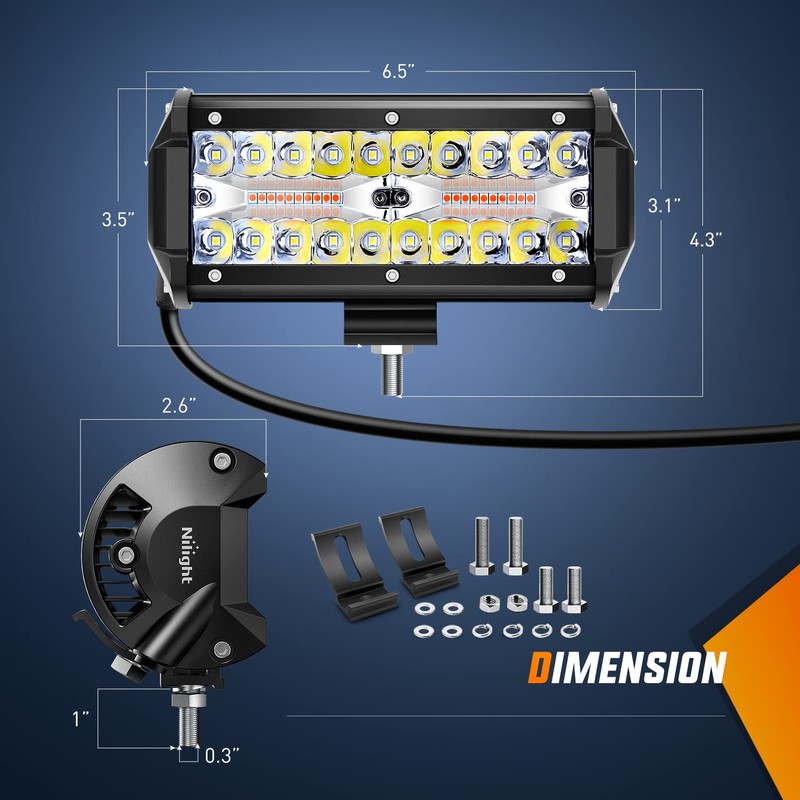 Nilight 2PCS 6.5 Inch 120W LED Light Bar Amber White