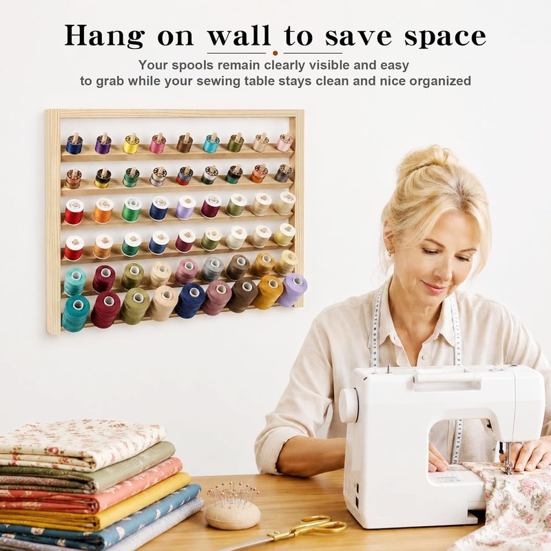 54 Spools Wooden Thread Rack & Wall Organizer for Sewing