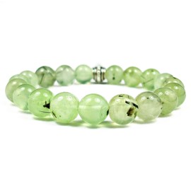 The Magic Is In You PREHNITE 8-9mm Round Genuine Crystal Healing Gemstone Beaded Bracelet on Elastic Cord
