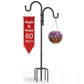 PELUOMOZ Double Shepherds Hooks, 60 Inch Two Sided Adjustable Bird Feeder Pole with 5 Prongs Base, Heavy Duty Garden Hook Stand for Hanging Plant Basket, Lantern, Lights Wedding Decor Outdoor(1 Pack)