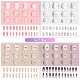 96Pcs Long Square Fake Nails French Tip Press on Nail with Rhinestone Designs Glossy Nude Pink False Nails Full Cover Artificial Glue on Nail Finger Decorations for Women and Girls