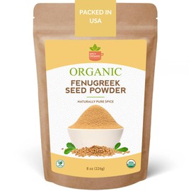 SPICY ORGANIC Fenugreek Powder - 8 OZ - USDA Certified Organic - Freshly Ground Indian Fenugreek Seeds for Hair, Tea & Robust Seasoning Spice in Cooking