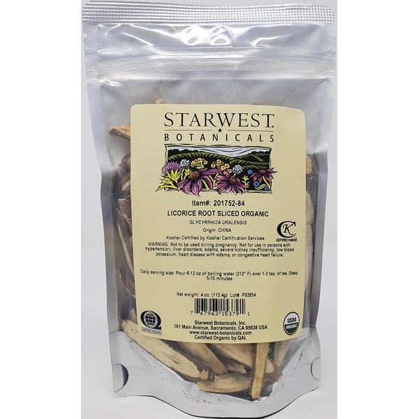 Starwest Botanicals Organic Licorice Root Sliced, 4 Ounces