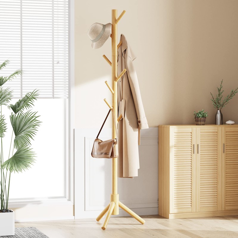 Pipishell Coat Rack Sturdy Wooden Coat Rack Stand, Adjustable Coat