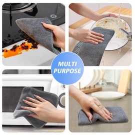 KinHwa Kitchen Washcloths for Dishes Absorbent Microfiber Dish Cloths Quick Dry Dish Rags with Poly Scour Scrub Side Ideal for Kitchen Cleaning (Gray, 7inchx7inch 12 Pack)