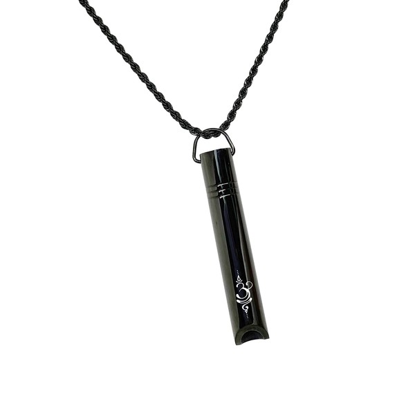 Artsy Woodsy Anxiety Relief Whistle Necklace, Stress Relief Pendant, Mindfulness Deep Breathing Tool, Natural Anxiety Relief, Meditation Jewelry, Relaxation Calming Down, Slowing Breath (Black)