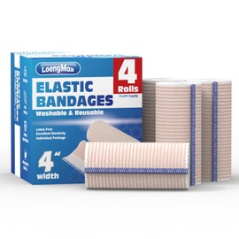 Elastic Bandage Wrap 4” Wide, 4 Pack | High-Performance Compression Bandage Wrap | Reusable | Excellent Elasticity for Legs, Ankle, Knee, Tummy, Body, Wrist | Sports & Outdoors (4 Pack)