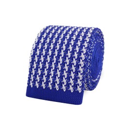 THE GENTS LAB Men's Square End Knitted Neck Tie With Houndstooth Design | Made From 100% Soft Polyester | Over 10+ Colours (Royal Blue)