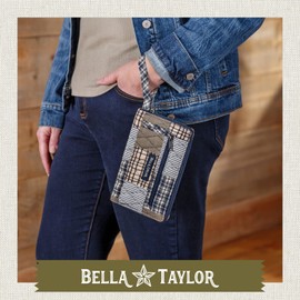 Bella Taylor Wrist Strap Wallet for Women | Zip Around Credit Card Wallet with RFID Protection and Built In Wristlet | Farmhouse Blue Patchwork