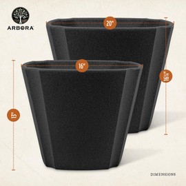 ARBORA 20" Monaco Square Polyresin Indoor and Outdoor Planter with Classic Black Finish - Durable, Weatherproof, Lightweight, Large Plant Pot for Patio, Garden, Deck, Entryway