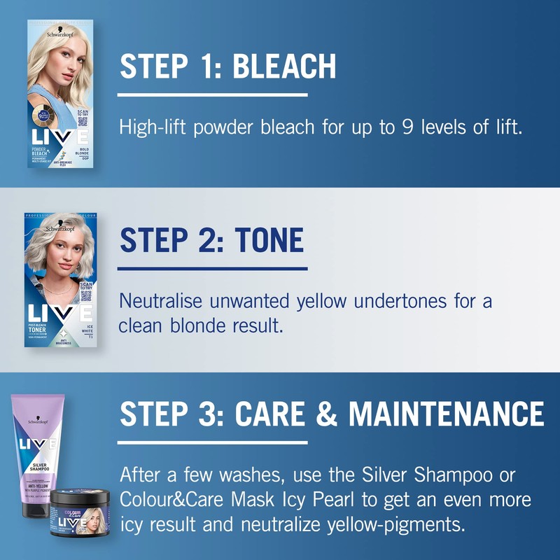 Schwarzkopf LIVE Post-Bleach Hair Toner, Ice White Semi-Permanent Colour Toner,