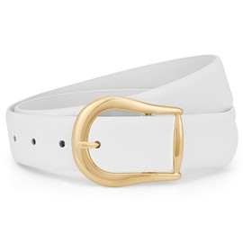 WHIPPY Women's Leather Belt for Jeans Pants Dresses Casual Fashion Waist Belt with Gold Buckle White, XL