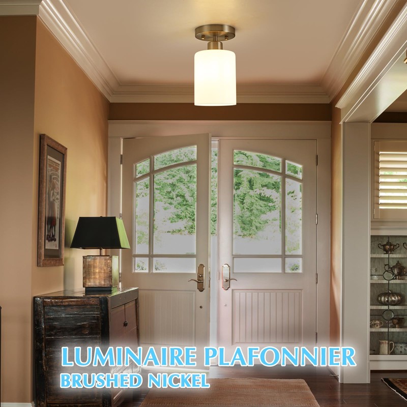 Brushed Nickel Hallway Light Fixtures Ceiling 1-Light Semi Flush Mount