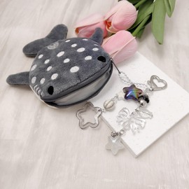 Cute Keychain Whale Shark Coin Purse Keychain,Kawaii Plush Change Purse with Zipper Aesthetic Key Chain Handmade Bag Charms (Grey)