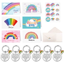 Yontree 6 Pack Thank You Cards, 6 Designs Rainbow Thank You Greeting Cards with Envelopes & Rainbow Keyring, Thank You Cards for Weddings Graduation Birthdays Baby Shower