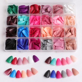 JUSTOTRY 24 Packs (720 PCS) Matte Almond Press on Nails Short,Solid Oval False Nails with Nail File,Reusable Stick on Nails Short for Women,Glossy Fake Nails French for Nail Art