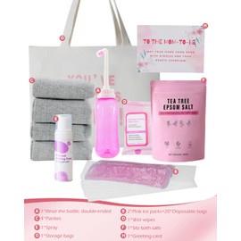 Postpartum Essentials Kit - Peri Bottle,Perineal Ice Packs,Perineal Healing Foam,Disposable Underwears,Cooling Pad Liners,Bath Salts,Canvas Bag,Card,Postpartum Gifts for Mom
