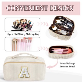 TOPEAST Open Flat Makeup Bag Set, Travel Toiletry Organizer Bag, Cosmetic Bag for Women, Cute Makeup Pouch, Gifts for Mom Daughter Grandma Teacher (Letter S)