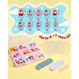 229PCS Press On Nails Kit for Grils with 216 Short Fake Nail Tips Glue On Nails, 2 Cuticle Sticks, 2 Files, Nail Art for Girls 8-12, Style 2