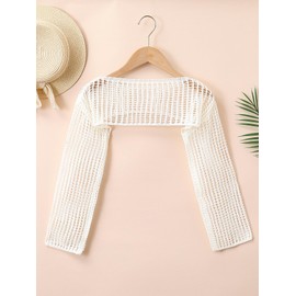 Floerns Girls Color Block Long Sleeve Drop Shoulder Crochet Crop Top Sweaters White 12Y