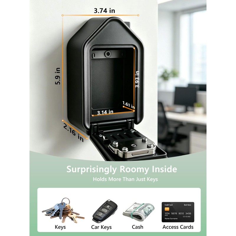 Key Security Box Wall Mount, 4-Digit Combination Lock Box with