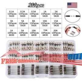 Unbranded 5x20mm&6x30mm Assorted Glass Fuses Fuse Quick Fast Acting Tube Kit 200PCS