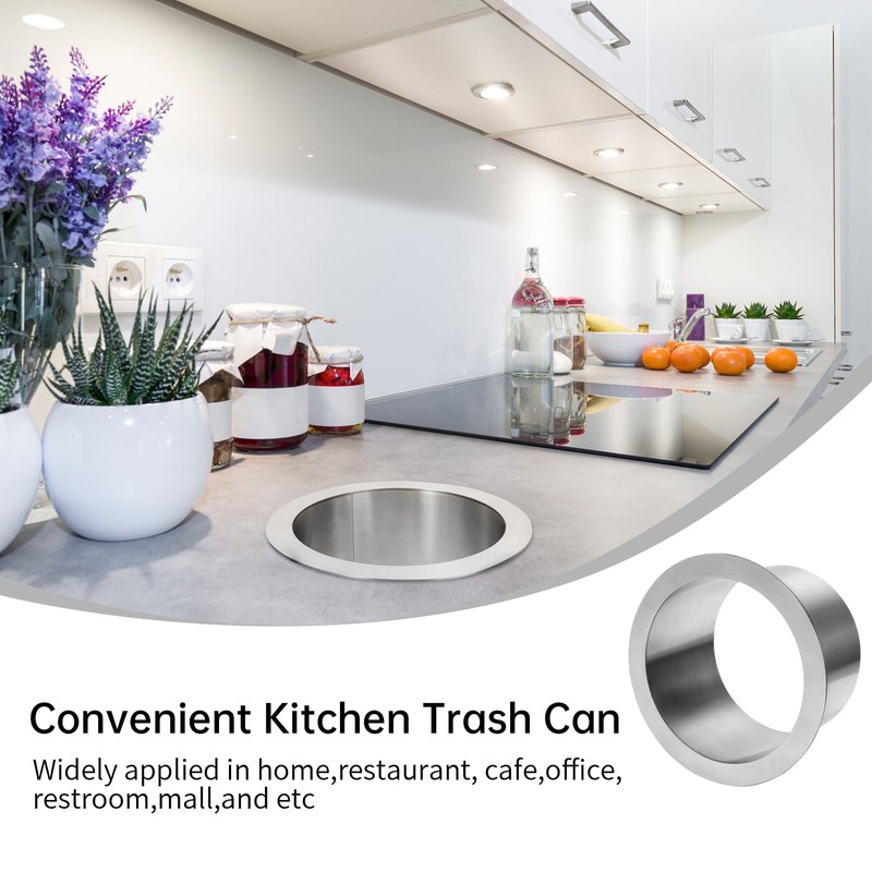 Countertop Trash Can, Drop-in Trash Chute Stainless Steel Round Countertop