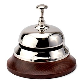 NKlaus 11800 Counter Bell Solid Brass Silver with Wooden Base 12 cm Maritime Service Bell