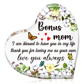 BIZIBAFF Bonus Mom Mothers Day Gifts - Acrylic Mother in Law Gifts from Daughter Son Step Mom Gifts for Mothers Day Birthday Christmas Retirement Gift Ideas Paperweight Keepsake Decorations