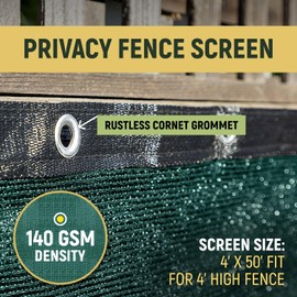 IDL Packaging Heavy-Duty 4' x 50' Privacy Fence Screen with Grommets, Green - 95% Visibility Blockage & Windscreen Cover with Weather-Resistant HDPE Weaving - Used for Chainlink and Mesh Fence