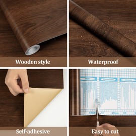 Decoroom Wood Grain Contact Paper Self Adhesive 17.7'' x 118'' - Peel and Stick Wallpaper for Countertop Kitchen Cabinet - Counter Top Waterproof Walnut Wooden Vinly Wrap for Cabinets and Countertops