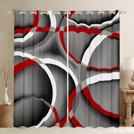 Stripes Art Window Curtains,Gray Black Red Swirls Curtain,Abstract Lines Circle Window Drapes for Kids Teens Boys Young Man,Modern Bedroom Decorative,Modern Simple Style Curtain 52W x 84L Inches